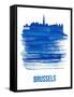 Brussels Skyline Brush Stroke - Blue-NaxArt-Framed Stretched Canvas