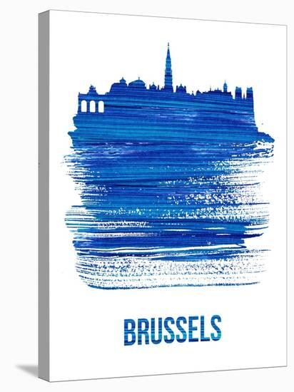 Brussels Skyline Brush Stroke - Blue-NaxArt-Stretched Canvas