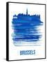 Brussels Skyline Brush Stroke - Blue-NaxArt-Framed Stretched Canvas