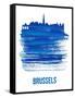 Brussels Skyline Brush Stroke - Blue-NaxArt-Framed Stretched Canvas