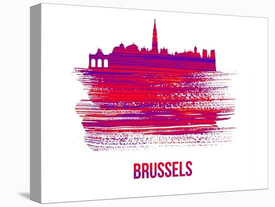 Brussels Skyline Brush Stroke - Red-NaxArt-Stretched Canvas
