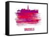 Brussels Skyline Brush Stroke - Red-NaxArt-Framed Stretched Canvas