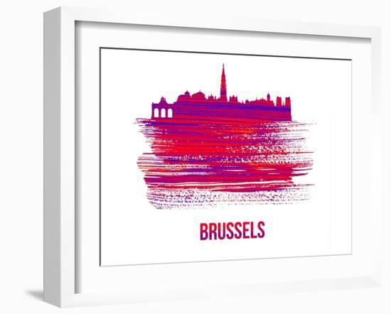 Brussels Skyline Brush Stroke - Red-NaxArt-Framed Art Print