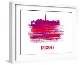 Brussels Skyline Brush Stroke - Red-NaxArt-Framed Art Print