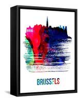 Brussels Skyline Brush Stroke - Watercolor-NaxArt-Framed Stretched Canvas