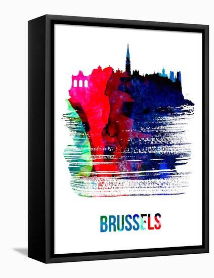 Brussels Skyline Brush Stroke - Watercolor-NaxArt-Framed Stretched Canvas