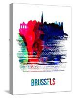 Brussels Skyline Brush Stroke - Watercolor-NaxArt-Stretched Canvas