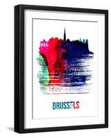 Brussels Skyline Brush Stroke - Watercolor-NaxArt-Framed Art Print