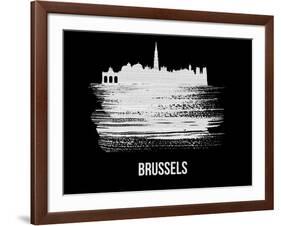 Brussels Skyline Brush Stroke - White-NaxArt-Framed Art Print