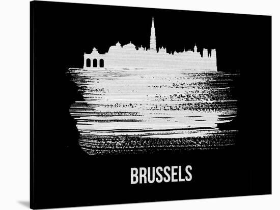 Brussels Skyline Brush Stroke - White-NaxArt-Stretched Canvas