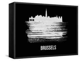 Brussels Skyline Brush Stroke - White-NaxArt-Framed Stretched Canvas