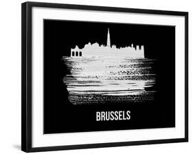 Brussels Skyline Brush Stroke - White-NaxArt-Framed Art Print