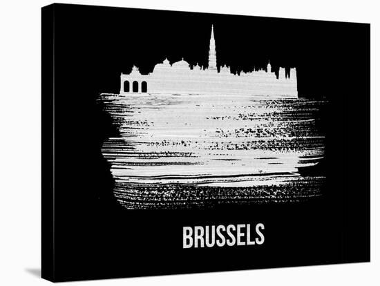 Brussels Skyline Brush Stroke - White-NaxArt-Stretched Canvas