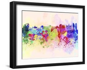 Brussels Skyline in Watercolor Background-paulrommer-Framed Art Print