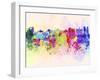 Brussels Skyline in Watercolor Background-paulrommer-Framed Art Print