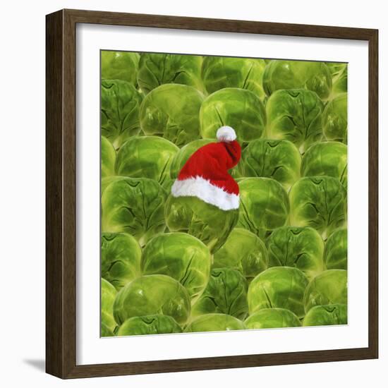 Brussels Sprout One with Christmas Hat-null-Framed Photographic Print