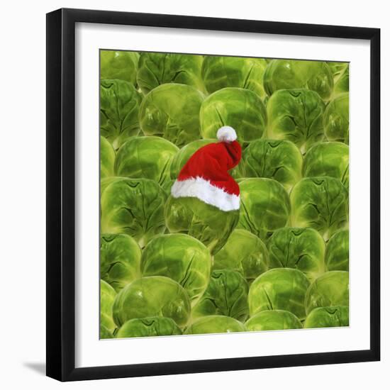 Brussels Sprout One with Christmas Hat-null-Framed Photographic Print