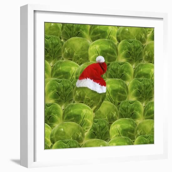 Brussels Sprout One with Christmas Hat-null-Framed Photographic Print