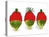 Brussels Sprout with Red and Green Woolly Hat-null-Stretched Canvas