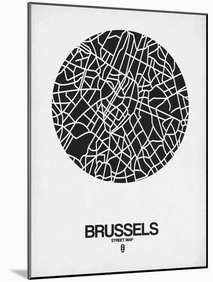 Brussels Street Map Black on White-NaxArt-Mounted Art Print