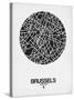 Brussels Street Map Black on White-NaxArt-Stretched Canvas