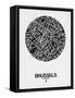 Brussels Street Map Black on White-NaxArt-Framed Stretched Canvas