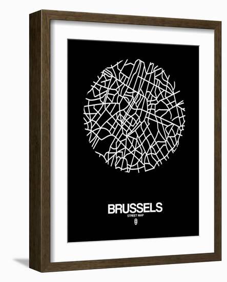 Brussels Street Map Black-NaxArt-Framed Art Print