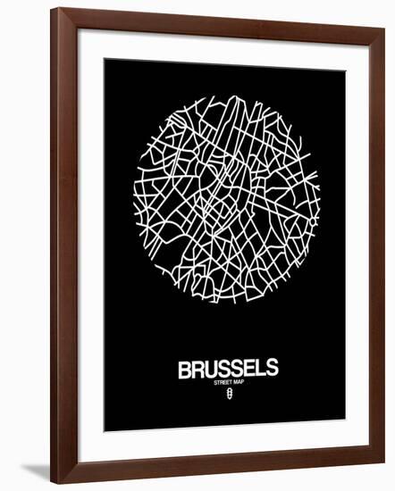 Brussels Street Map Black-NaxArt-Framed Art Print