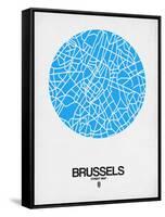 Brussels Street Map Blue-NaxArt-Framed Stretched Canvas