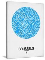 Brussels Street Map Blue-NaxArt-Stretched Canvas