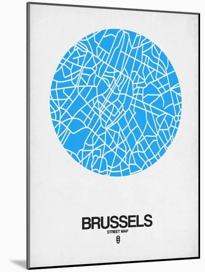 Brussels Street Map Blue-NaxArt-Mounted Art Print