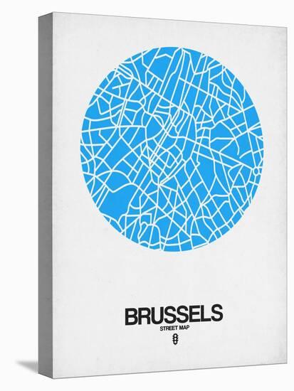 Brussels Street Map Blue-NaxArt-Stretched Canvas