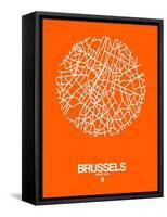 Brussels Street Map Orange-NaxArt-Framed Stretched Canvas