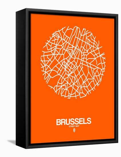 Brussels Street Map Orange-NaxArt-Framed Stretched Canvas