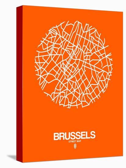 Brussels Street Map Orange-NaxArt-Stretched Canvas