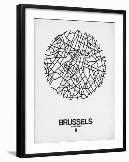 Brussels Street Map White-NaxArt-Framed Art Print