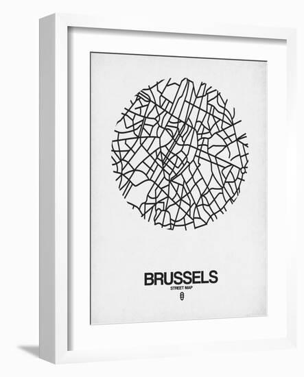 Brussels Street Map White-NaxArt-Framed Art Print