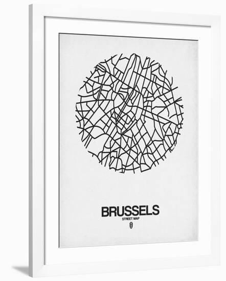 Brussels Street Map White-NaxArt-Framed Art Print