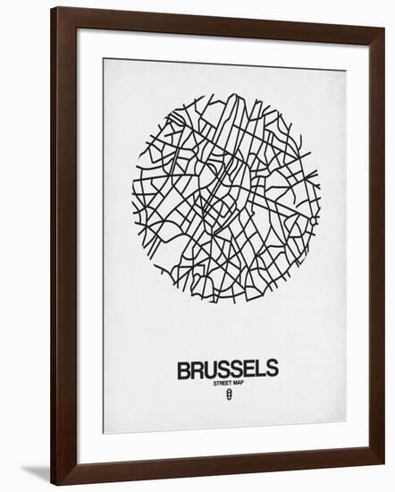 Brussels Street Map White-NaxArt-Framed Art Print