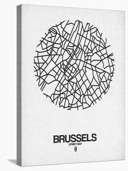 Brussels Street Map White-NaxArt-Stretched Canvas