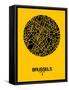 Brussels Street Map Yellow-NaxArt-Framed Stretched Canvas