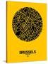 Brussels Street Map Yellow-NaxArt-Stretched Canvas