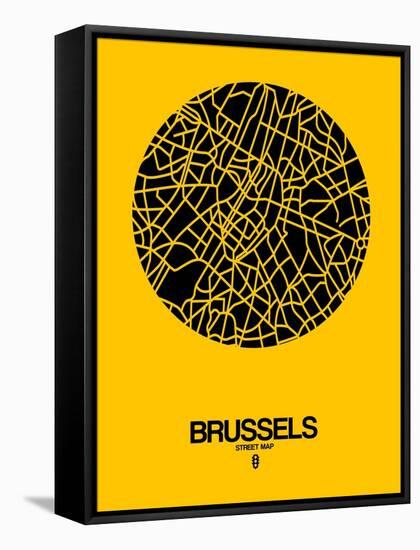 Brussels Street Map Yellow-NaxArt-Framed Stretched Canvas