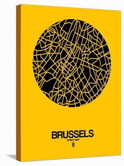 Brussels Street Map Yellow-NaxArt-Stretched Canvas