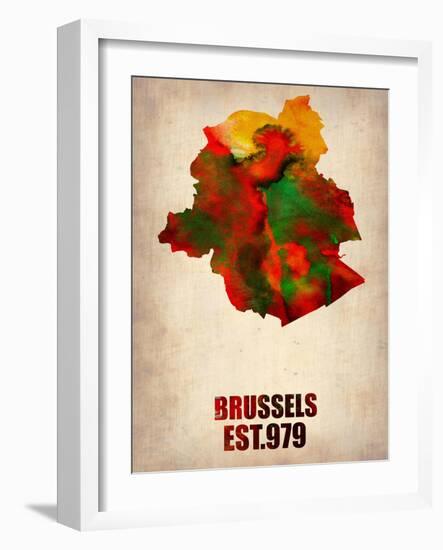 Brussels Watercolor Map-NaxArt-Framed Art Print