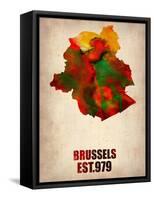 Brussels Watercolor Map-NaxArt-Framed Stretched Canvas