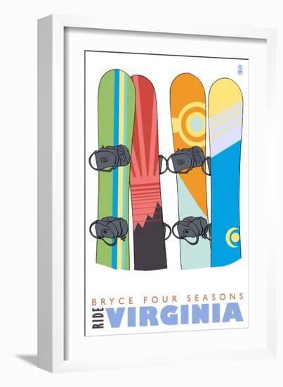Bryce Four Seasons, Virginia, Snowboards in the Snow-Lantern Press-Framed Art Print