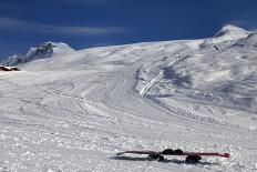 Snowboard in Snow on Ski Slope at Sun Windy Evening-BSANI-Photographic Print