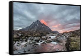 Buachaille Etive Mor and the River Coupall at Sunset-Green Planet Photography-Framed Stretched Canvas