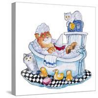 Bubble Bath Cat-Bill Bell-Stretched Canvas